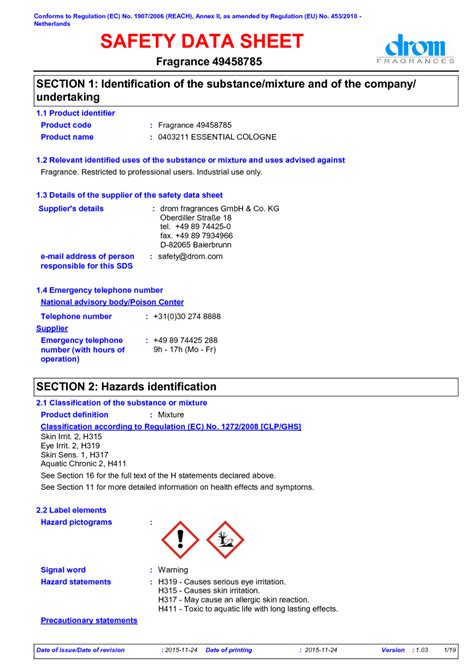 dior perfume msds